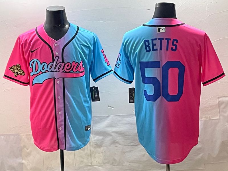 Men Los Angeles Dodgers 50 Betts Blue pink Game 2025 Nike MLB Jersey style 007